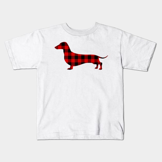 Dachshund Red Buffalo Plaid Christmas Kids T-Shirt by Xamgi